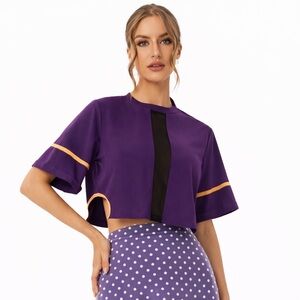 SHEIN Women Sheer Mesh Insert Purple Crop Top Short sleeve Shirt Size XS